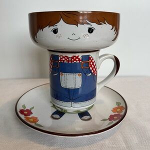 Vintage ‘Farmer Boy' Character Ceramic children's dinnerware by Interpur 3 pcs